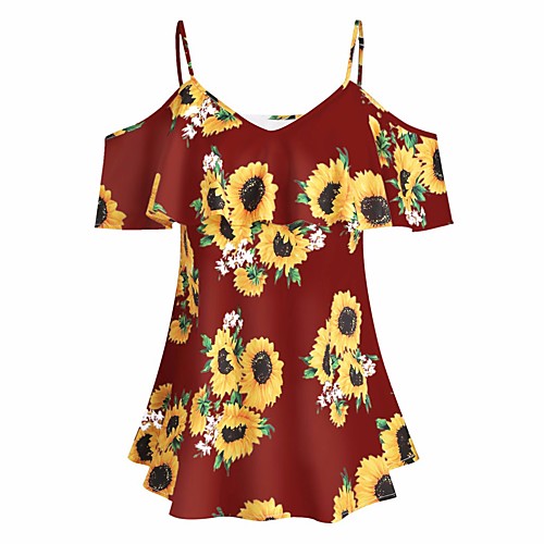 

Women's Floral Blouse Daily V Neck White / Red / Navy Blue