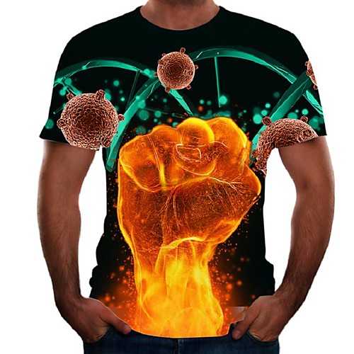 

Men's T shirt Color Block Flame Simulation Plus Size Print Short Sleeve Daily Tops Basic Streetwear Rainbow
