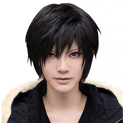 

Cosplay Costume Wig Synthetic Wig kinky Straight Halloween Asymmetrical Wig Short Natural Black Synthetic Hair 12 inch Men's Black