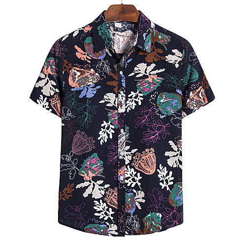 

Men's Floral Tropical Leaf Print Shirt Hawaiian Going out Rainbow / Short Sleeve