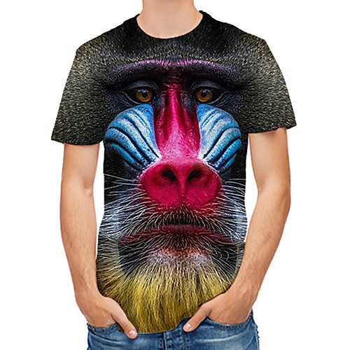 

Men's 3D Animal Print T-shirt Round Neck Black