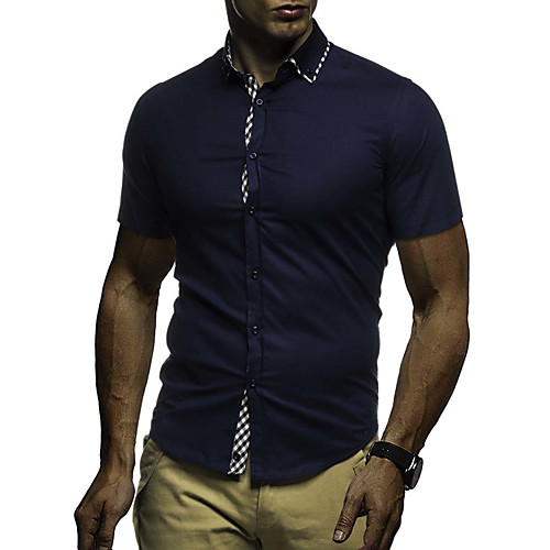 

Men's Shirt Floral Geometric Short Sleeve Daily Tops Basic Elegant Black Blue Navy Blue