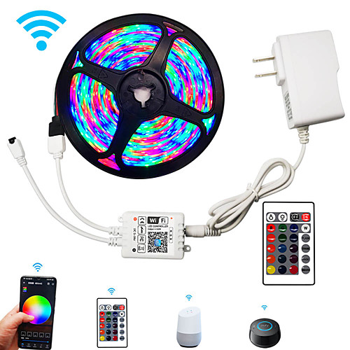 

5m WIFI Flexible LED Strip Lights RGB Tiktok Lights Remote Controls 270 LEDs SMD3528 8mm IP20 1 24Keys WIFI Controller 1 x 2A power adapter 1 set RGB Change Christmas New Year's Decorative