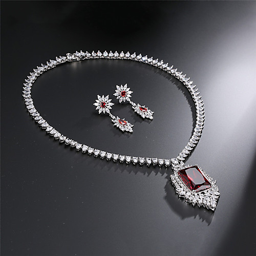

Women's Silver Blue Green Synthetic Diamond Jewelry Set Chunky Luxury Elegant Fashion Earrings Jewelry Red / Green / Blue For Wedding Party Evening Formal Engagement 3pcs