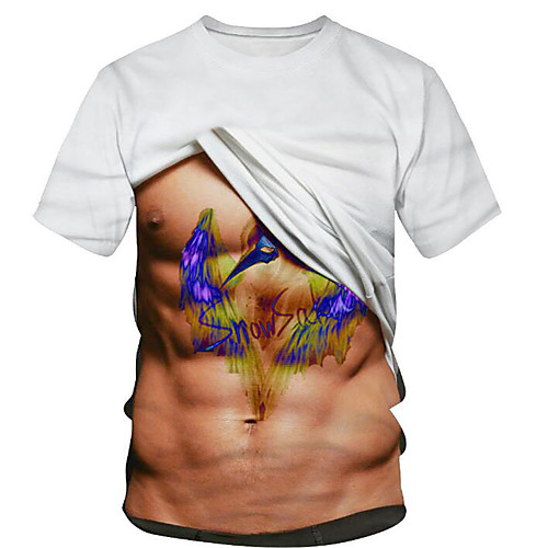 

Men's Geometric Graphic T-shirt Short Sleeve Daily Slim Tops Round Neck White Purple Blushing Pink