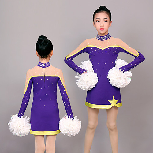 

Cheerleader Costume Uniform Women's Girls' Kids Dress Spandex High Elasticity Handmade Long Sleeve Competition Dance Rhythmic Gymnastics Gymnastics Purple