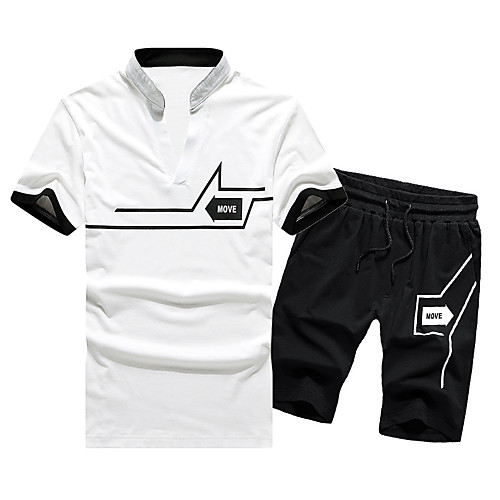 

Men's Tracksuit Street Casual 2pcs Summer Short Sleeve Quick Dry Breathable Sweat wicking Fitness Running Walking Jogging Sportswear Solid Colored Normal White Black Blue Activewear Micro-elastic
