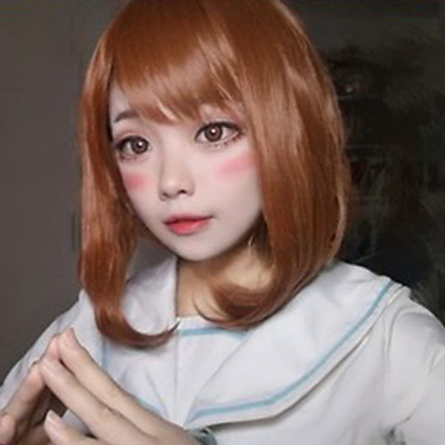 

My Hero Academia Boko No Hero Ochaco Uraraka Cosplay Wigs Women's Bob Straight bangs 14 inch Heat Resistant Fiber kinky Straight Brown Adults' Anime Wig