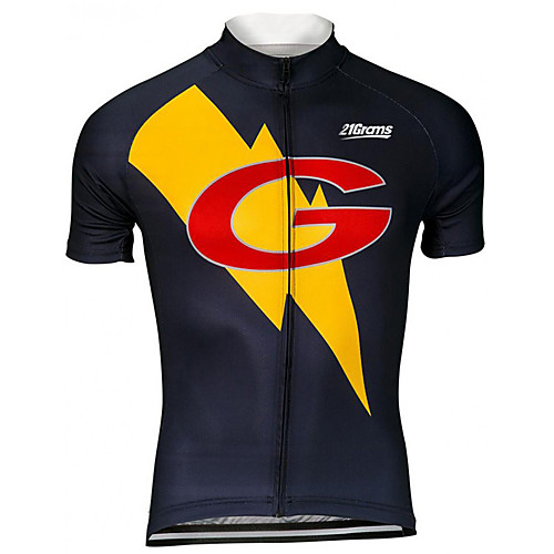 

21Grams Men's Short Sleeve Cycling Jersey Spandex Black / Yellow Cartoon Bike Jersey Top Mountain Bike MTB Road Bike Cycling UV Resistant Quick Dry Breathable Sports Clothing Apparel / Stretchy