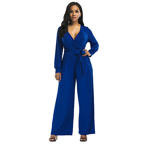 

Women's Street chic / Sophisticated Black Wine Fuchsia Jumpsuit Onesie, Solid Colored Lace up S M L