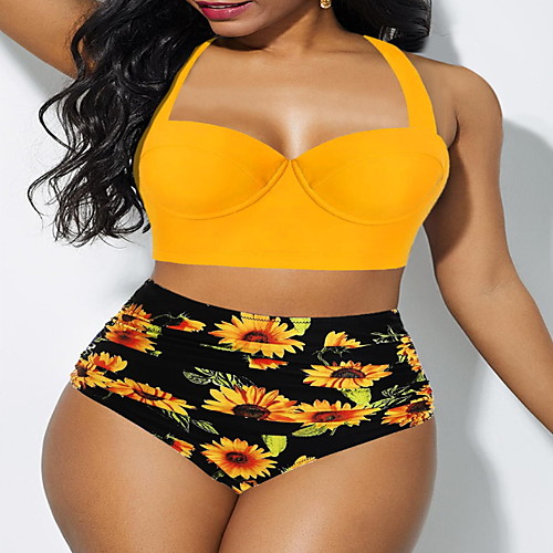 

Women's Yellow Red Black Tankini Swimwear Swimsuit - Geometric S M L Yellow