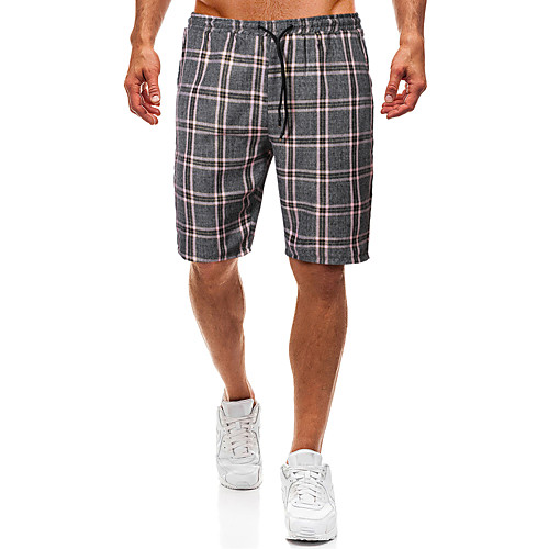 

Men's Basic Slim Shorts Pants Plaid Checkered Knee Length Classic Purple / Drawstring