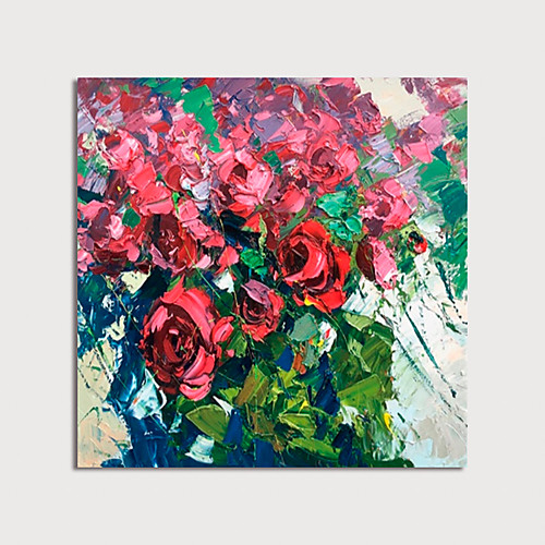 

Oil Painting Hand Painted Square Abstract Floral / Botanical Modern Stretched Canvas
