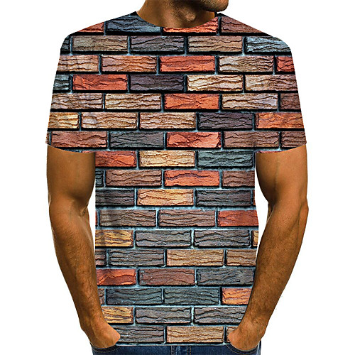 

Men's Plus Size Geometric 3D Pleated Print T-shirt Street chic Exaggerated Daily Going out Round Neck Rainbow / Short Sleeve