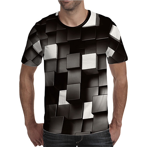 

Men's Plus Size Geometric Color Block Print T-shirt Street chic Exaggerated Holiday Going out Round Neck Rainbow / Short Sleeve