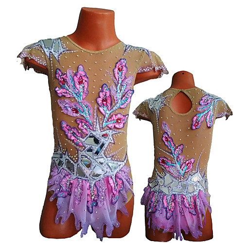 

21Grams Rhythmic Gymnastics Leotards Artistic Gymnastics Leotards Women's Girls' Leotard Blushing Pink Spandex High Elasticity Breathable Handmade Jeweled Diamond Look Sleeveless Training Dance