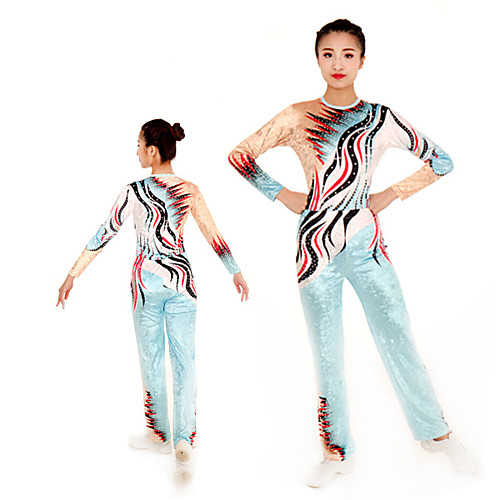 

Rhythmic Gymnastics Leotards Artistic Gymnastics Leotards Women's Girls' Leotard Sky Blue Spandex High Elasticity Handmade Jeweled Diamond Look Long Sleeve Competition Dance Rhythmic Gymnastics