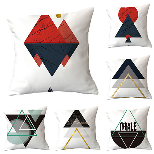 

Set of 6 Polyester Pillow Cover, Geometric Geometic Simple Classic Square Traditional Classic Throw Pillow