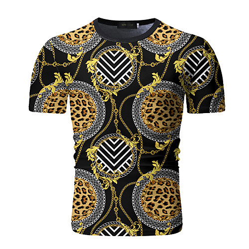 

Men's T shirt Color Block Geometric Print Short Sleeve Daily Tops Basic Elegant White Black
