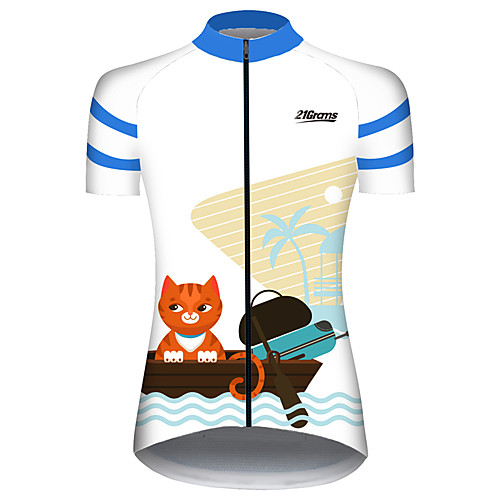 

21Grams Women's Short Sleeve Cycling Jersey Spandex Blue / White Cat Stripes Animal Bike Jersey Top Mountain Bike MTB Road Bike Cycling UV Resistant Breathable Quick Dry Sports Clothing Apparel