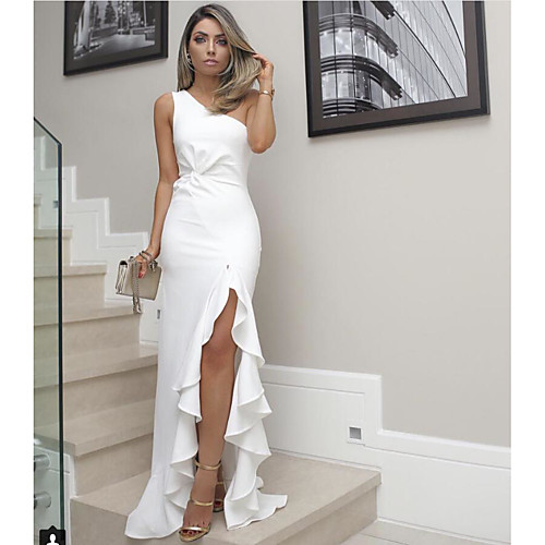 

Women's Sheath Dress White Black Red Sleeveless Solid Color Split One Shoulder Vintage Style S M L XL