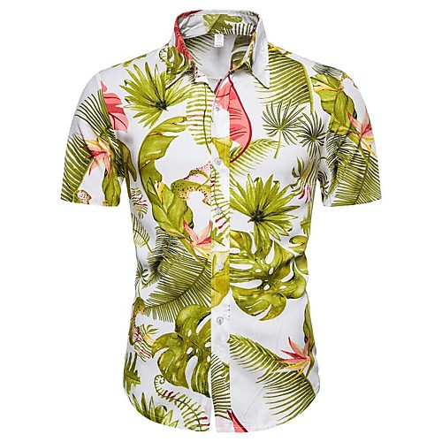 

Men's Floral 3D T-shirt - Linen Basic Exaggerated Daily Going out Green / Short Sleeve