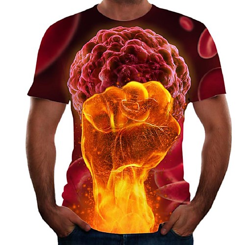 

Men's T shirt Color Block Flame Simulation Plus Size Print Short Sleeve Daily Tops Basic Streetwear Rainbow