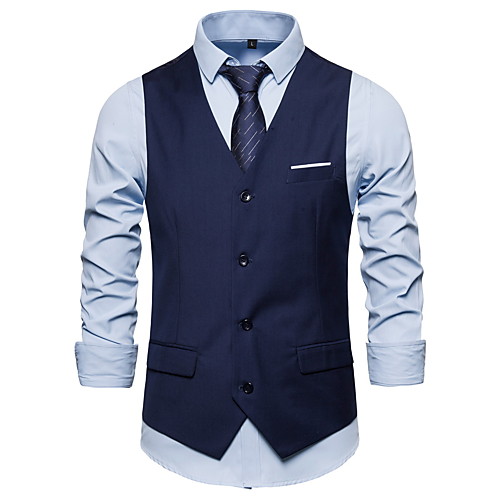 

Men's Vest, Solid Colored V Neck Rayon Black / Wine / Purple