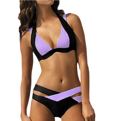 

Women's Light Blue Purple Yellow Bikini Swimwear Swimsuit - Color Block S M L Light Blue