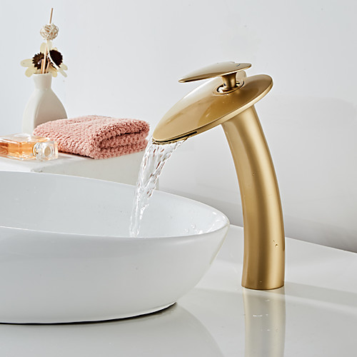 

Beautiful Bathroom Sink Faucet -Golden Waterfall Painted Finishes Centerset Single Handle One HoleBath Taps