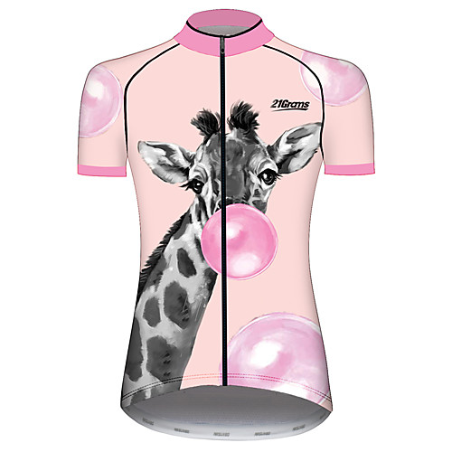 

21Grams Women's Short Sleeve Cycling Jersey Pink Animal Balloon Deer Bike Jersey Top Mountain Bike MTB Road Bike Cycling UV Resistant Breathable Quick Dry Sports Clothing Apparel / Stretchy / Giraffe