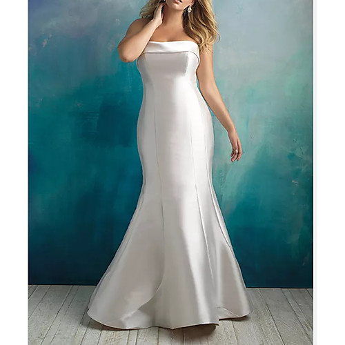 

Mermaid / Trumpet Wedding Dresses Strapless Sweep / Brush Train Satin Sleeveless Country Plus Size with Draping 2021