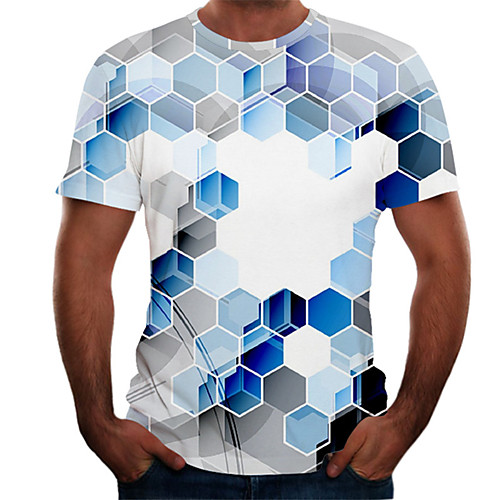 

Men's Plus Size Color Block 3D Print Slim T-shirt Basic Daily Round Neck Blue / Short Sleeve