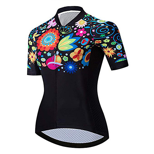 

21Grams Women's Short Sleeve Cycling Jersey Black / Red Floral Botanical Bike Jersey Top Mountain Bike MTB Road Bike Cycling UV Resistant Breathable Quick Dry Sports Clothing Apparel / Stretchy