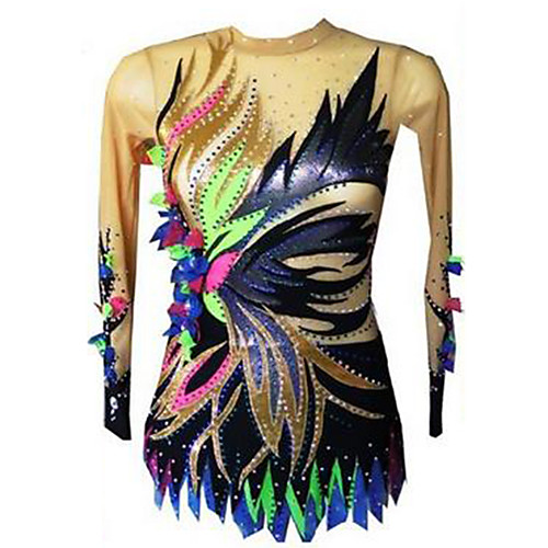 

21Grams Rhythmic Gymnastics Leotards Artistic Gymnastics Leotards Women's Girls' Leotard Black Spandex High Elasticity Breathable Handmade Jeweled Diamond Look Long Sleeve Training Dance Rhythmic