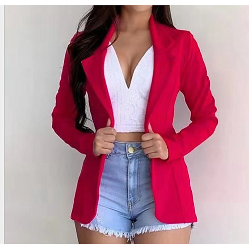 

Women's Blazer, Solid Colored Notch Lapel Polyester Black / White / Yellow