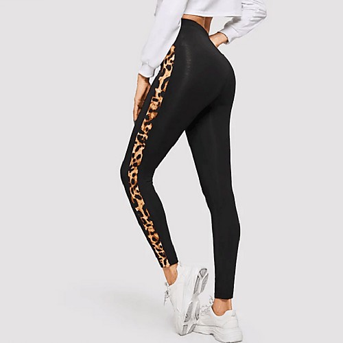 

Women's Sporty Slim Sweatpants Pants - Leopard Black S / M / L