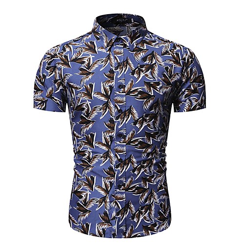 

Men's Geometric Graphic Shirt Daily Light Brown / Blue / Short Sleeve