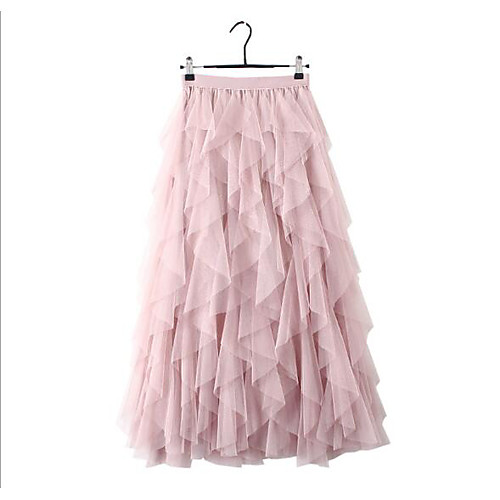 

Women's Daily Wear Basic A Line Skirts - Solid Colored Tulle Blushing Pink Black Beige One-Size