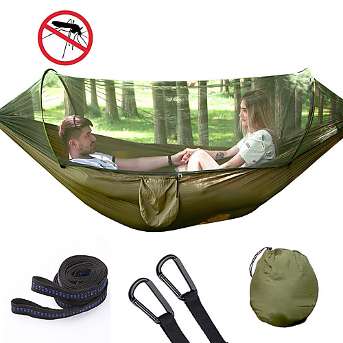 

Camping Hammock with Pop Up Mosquito Net Double Hammock Outdoor Automatic Open Hammock Portable Breathable Anti-Mosquito Parachute Nylon with Carabiners and Tree Straps for 2 person 250120