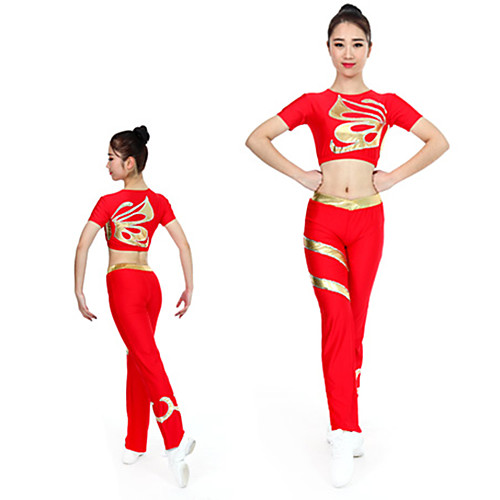 

Cheerleader Costume Gymnastics Suits Women's Girls' Kids Pants / Trousers Spandex High Elasticity Handmade Short Sleeve Competition Dance Rhythmic Gymnastics Gymnastics Red