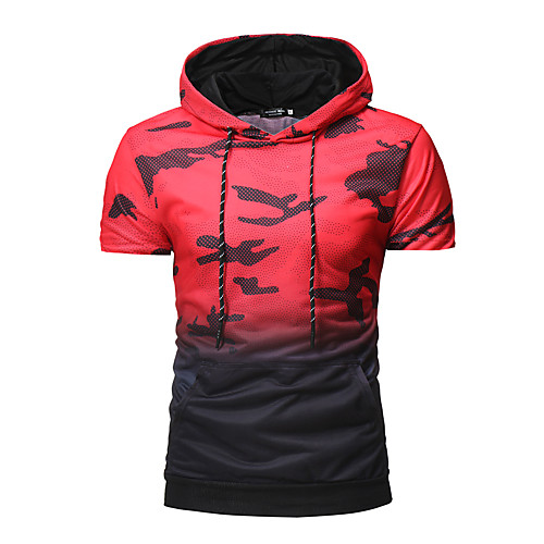

Men's Solid Colored Camo / Camouflage Slim T-shirt Basic Elegant Daily Sports Hooded Black / Red / Short Sleeve