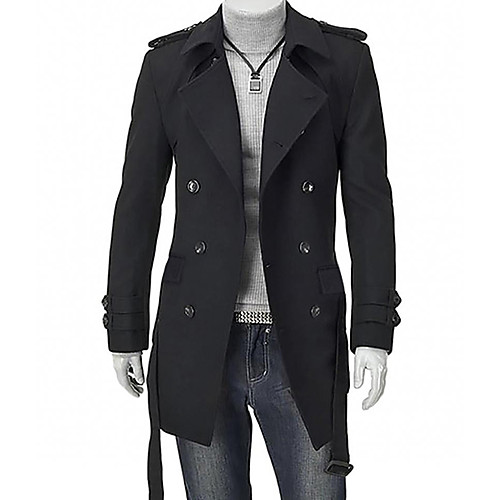 

Men's Winter Shirt Collar Trench Coat Long Solid Colored Daily Simple Long Sleeve Cotton Black Gray M L XL XXL
