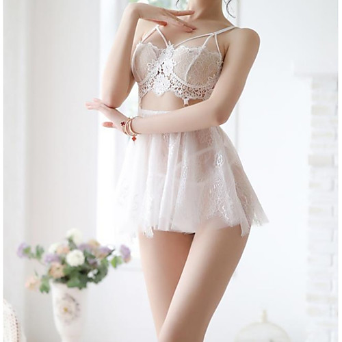 

Women's Lace / Backless / Mesh Bodysuits Nightwear Jacquard / Solid Colored Black White One-Size