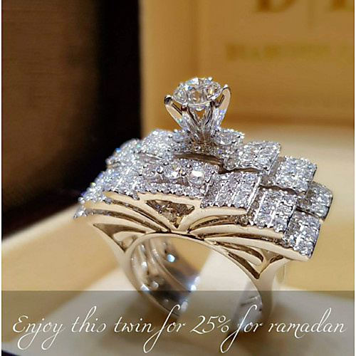 

Couple's Ring AAA Cubic Zirconia 1pc Silver Silver 2 Silver 4 Platinum Plated Alloy Stylish Wedding Gift Jewelry Cute / Daily / Engagement