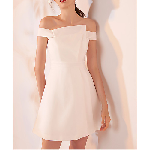 

A-Line White Sexy Homecoming Cocktail Party Dress Off Shoulder Short Sleeve Short / Mini Spandex with Pleats 2021