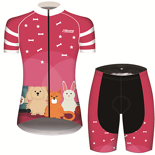 

21Grams Women's Short Sleeve Cycling Jersey with Shorts Spandex Polyester Pink Cat Dog Animal Bike Clothing Suit Breathable 3D Pad Quick Dry Ultraviolet Resistant Sweat-wicking Sports Cat Mountain