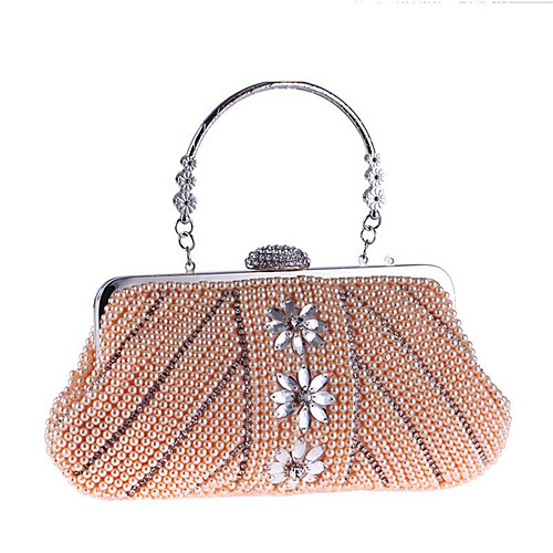 

Women's Bags Polyester Evening Bag Pearls Crystals Solid Color Wedding Party Event / Party Evening Bag Wedding Bags Champagne Beige