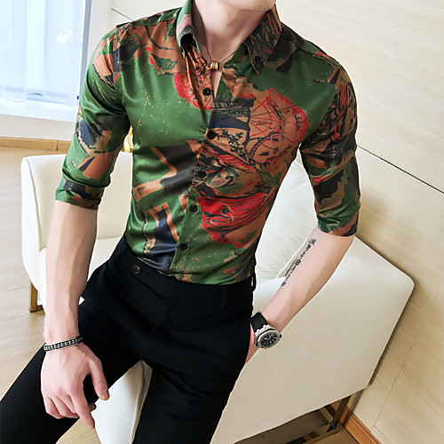 

Men's Shirt Geometric Short Sleeve Daily Tops Basic Green
