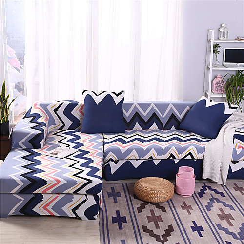 

Boho Wave Print Dustproof All-powerful Slipcovers Stretch L Shape Sofa Cover Super Soft Fabric Couch Cover with One Free Pillow Case